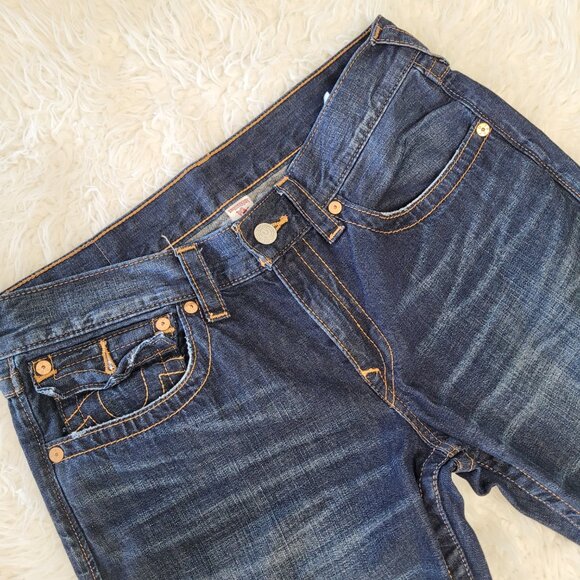 True Religion Mens Bootcut Denim Jeans Sz 34 Blue - Picture 4 of 16